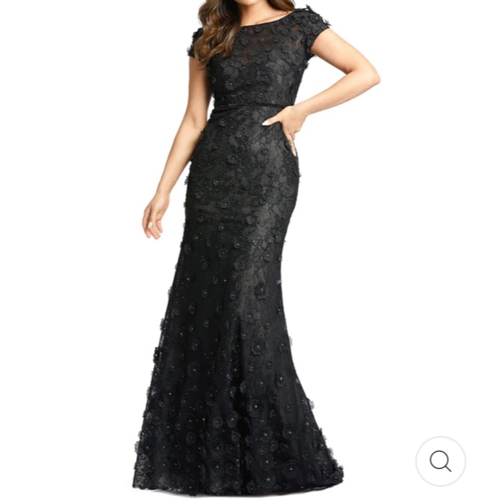 Mac Duggal Black Floral Lace Prom Dress